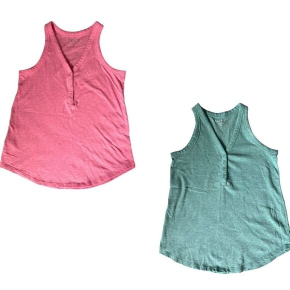 Two Loft Sleeveless Tank Tops Size Small Green and Pink with front buttons - Picture 1 of 9